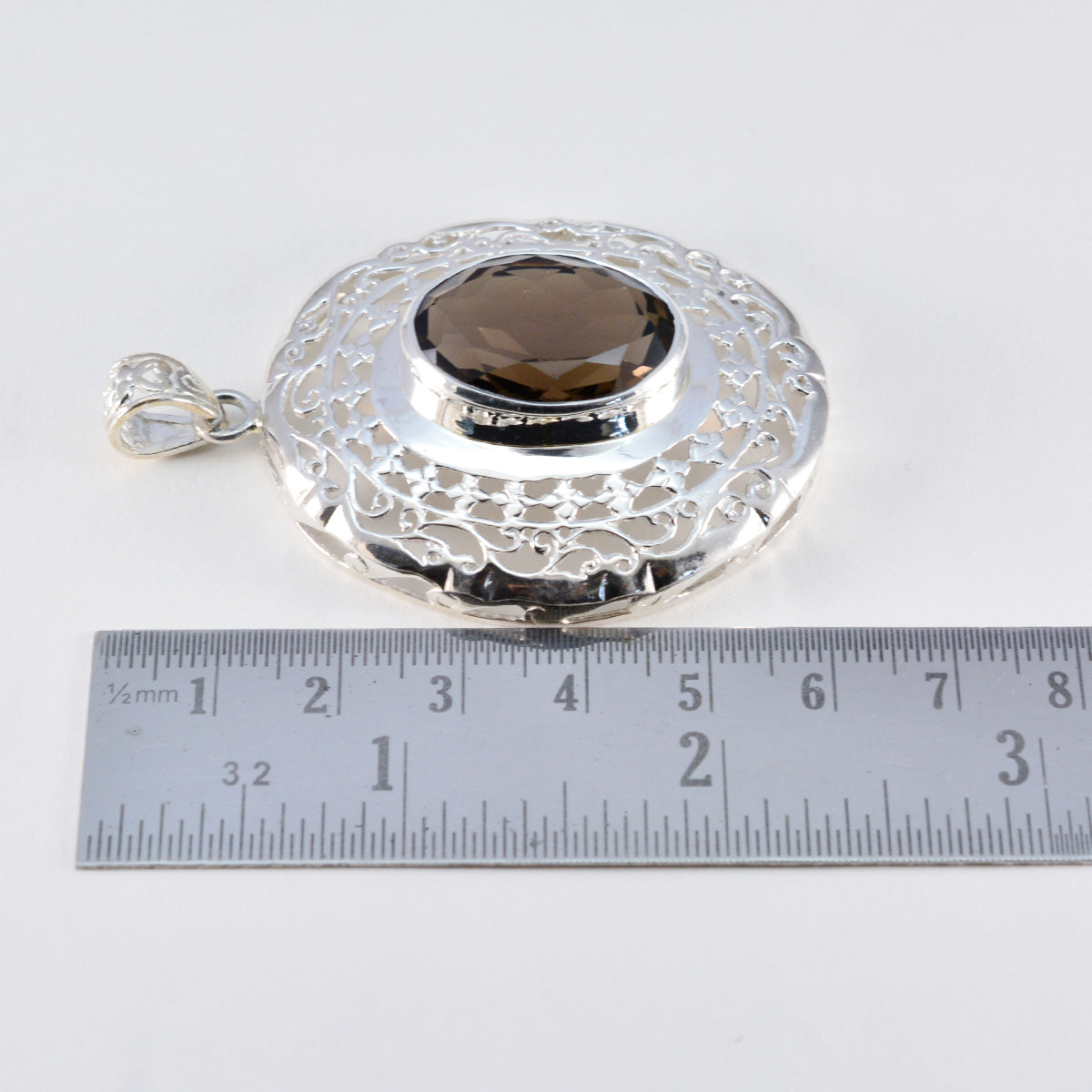 Riyo aantrekkelijke edelstenen ovale gefacetteerde bruine rookkwarts massief zilveren hanger cadeau voor goede vrijdag