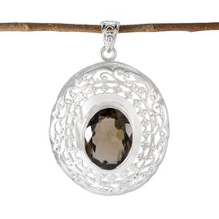 Riyo pierres précieuses attrayantes ovale facettes marron fumé quartz pendentif en argent massif cadeau pour le vendredi saint