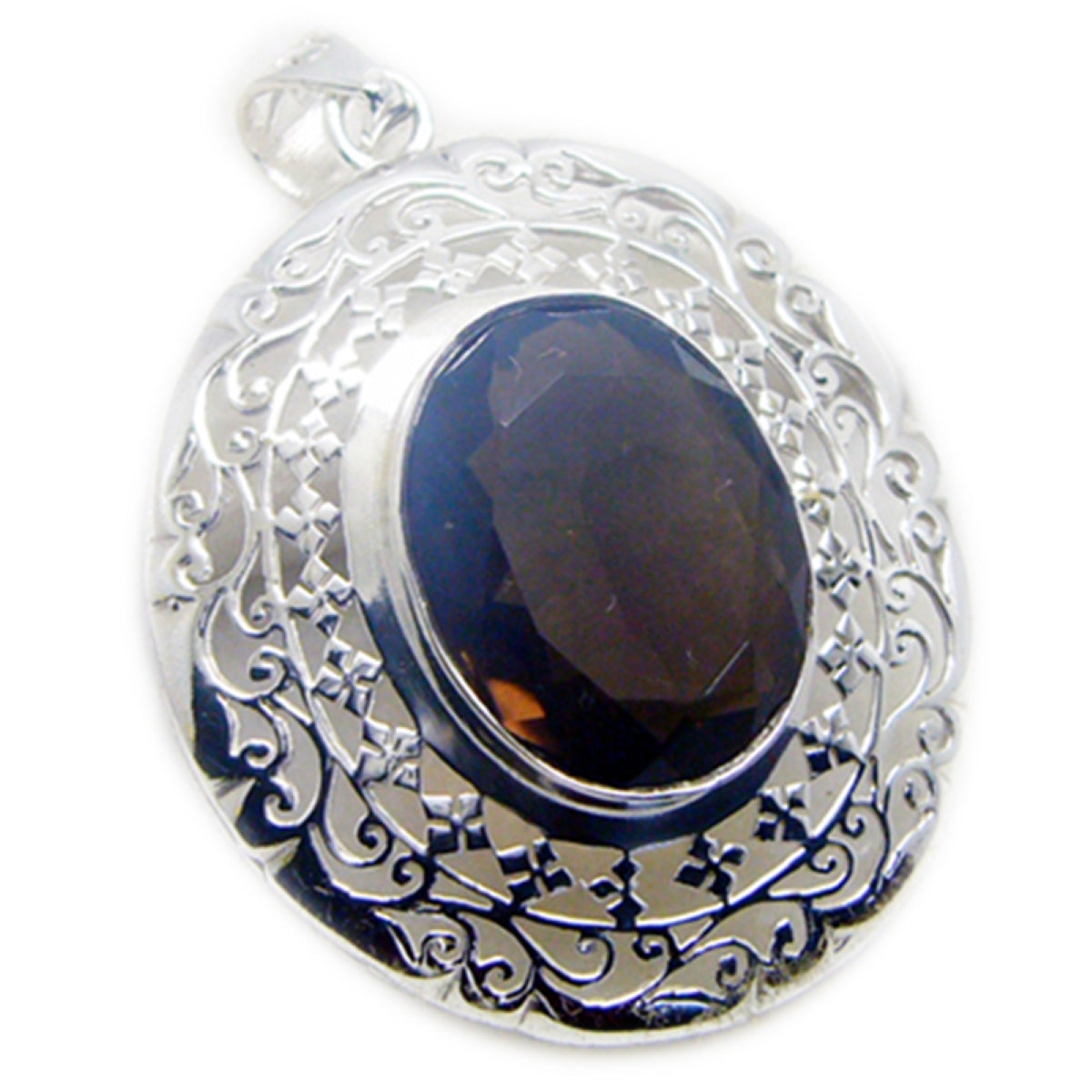 riyo attraente gemme ovali sfaccettate quarzo fumé marrone pendente in argento massiccio regalo per il Venerdì Santo