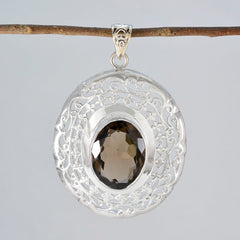 Riyo Attractive Gems Oval Faceted Brown Smoky Quartz Solid Silver Pendant Gift For Good Friday