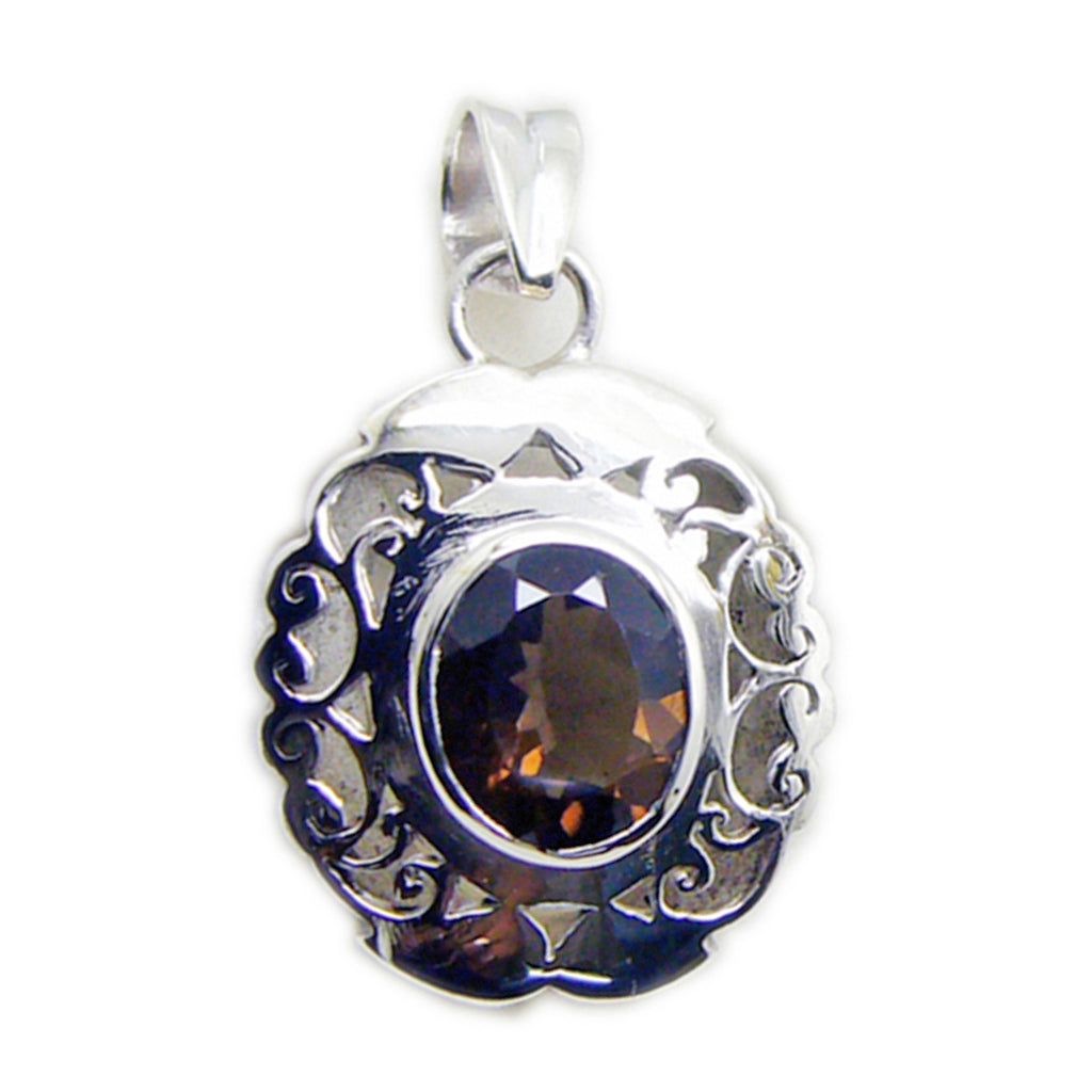 Riyo Glamorous Gems Oval Faceted Brown Smoky Quartz Silver Pendant Gift For Engagement