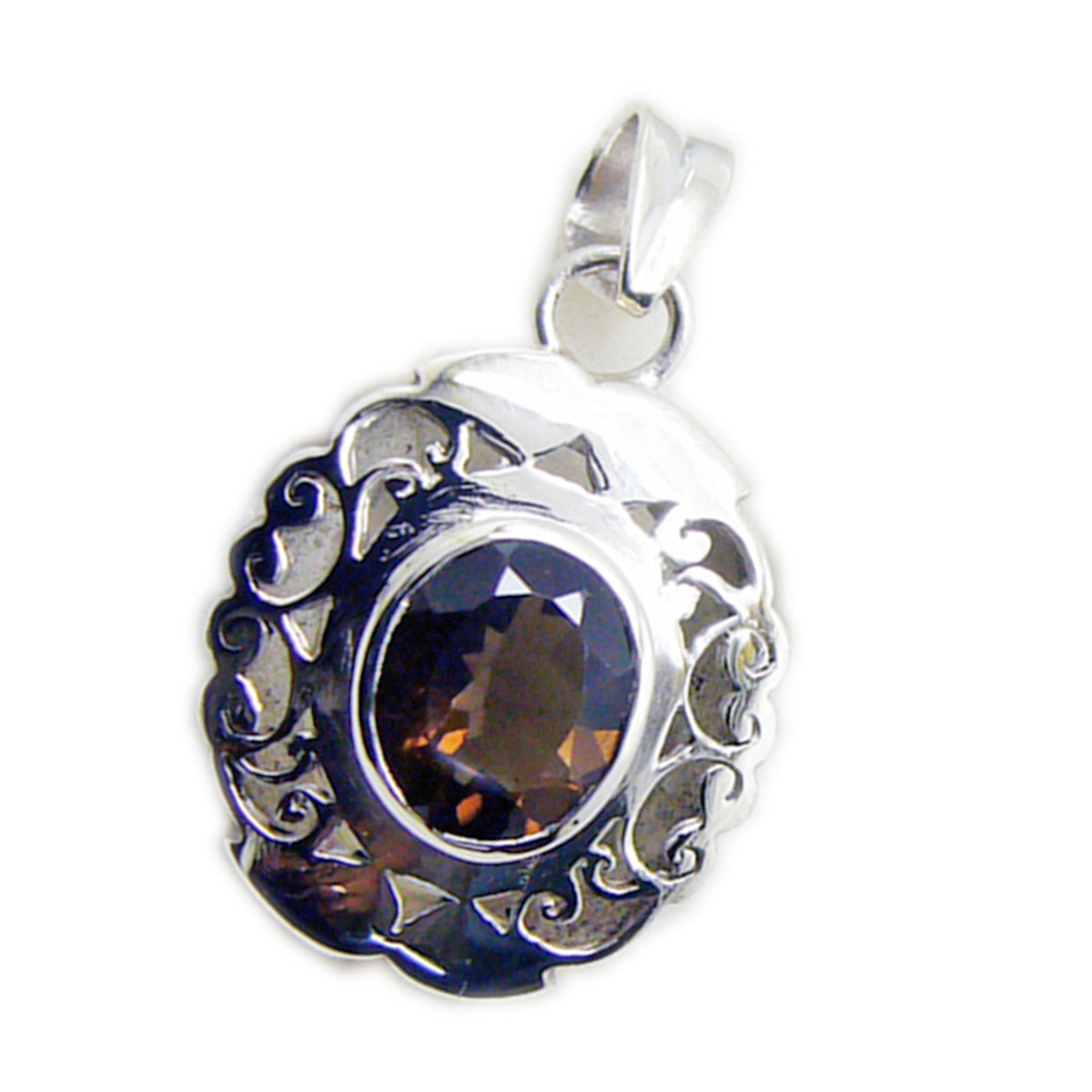 Riyo Glamorous Gems Oval Faceted Brown Smoky Quartz Silver Pendant Gift For Engagement