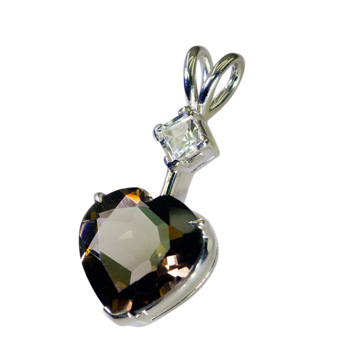Riyo Cute Gems Heart Faceted Brown Smoky Quartz Silver Pendant Gift For Engagement