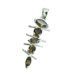 Riyo Lovely Gems Multi Faceted Brown Smoky Quartz Solid Silver Pendant Gift For Anniversary