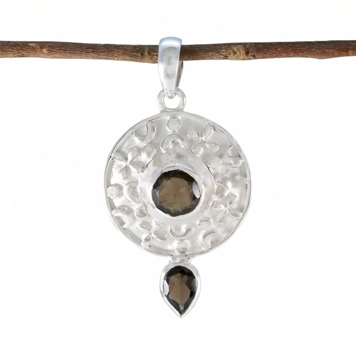 Riyo bonita piedra preciosa multifacetada cuarzo ahumado marrón colgante de plata esterlina regalo para mujeres