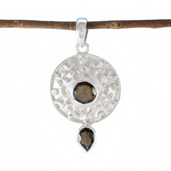Riyo Pretty Gemstone Multi Faceted Brown Smoky Quartz Sterling Silver Pendant Gift For Women