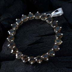 Riyo magnifiques pierres précieuses rondes à facettes marron fumé quartz pendentif en argent cadeau pour femme