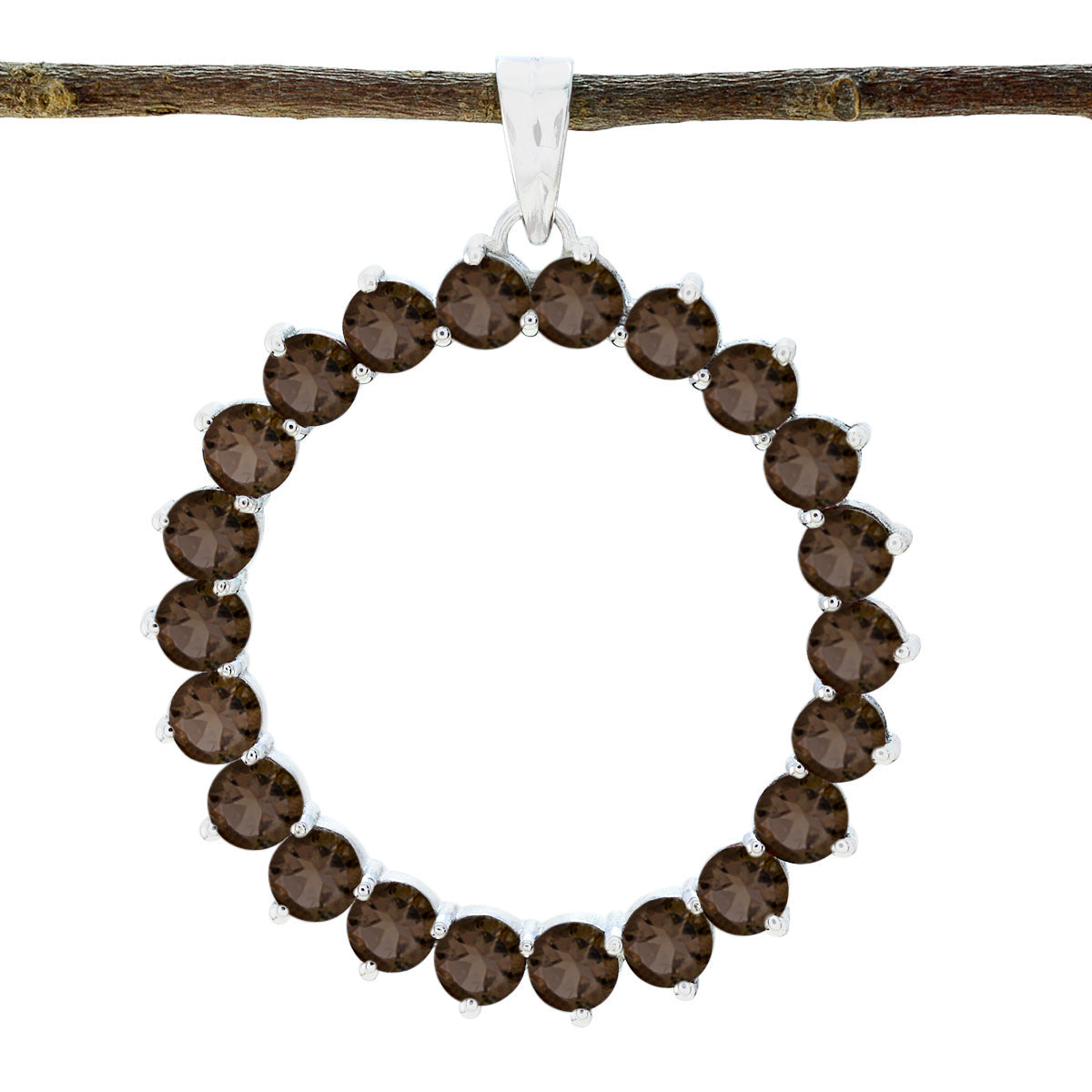 Riyo prachtige edelstenen ronde gefacetteerde bruine rookkwarts zilveren hanger cadeau voor vrouw