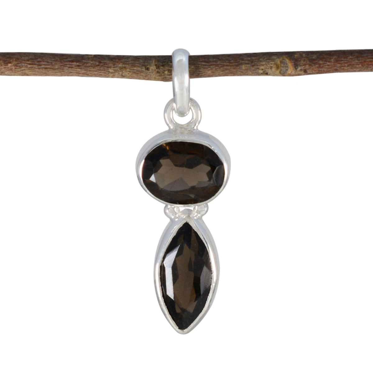 Riyo Fanciable Gemstone Multi Faceted Brown Smoky Quartz 1098 Sterling Silver Pendant Gift For Good Friday