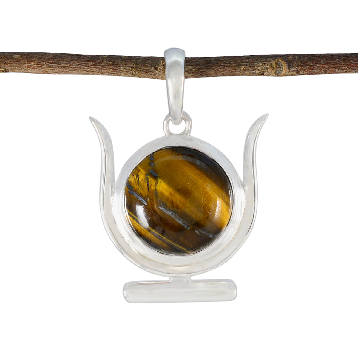 Riyo irrésistible pierre précieuse ronde cabochon marron oeil de tigre pendentif en argent sterling cadeau pour noël