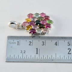 Riyo Smashing Gems Ovaler Cabochon-Anhänger aus mehrfarbigem Turmalin-Silber, Geschenk zur Verlobung