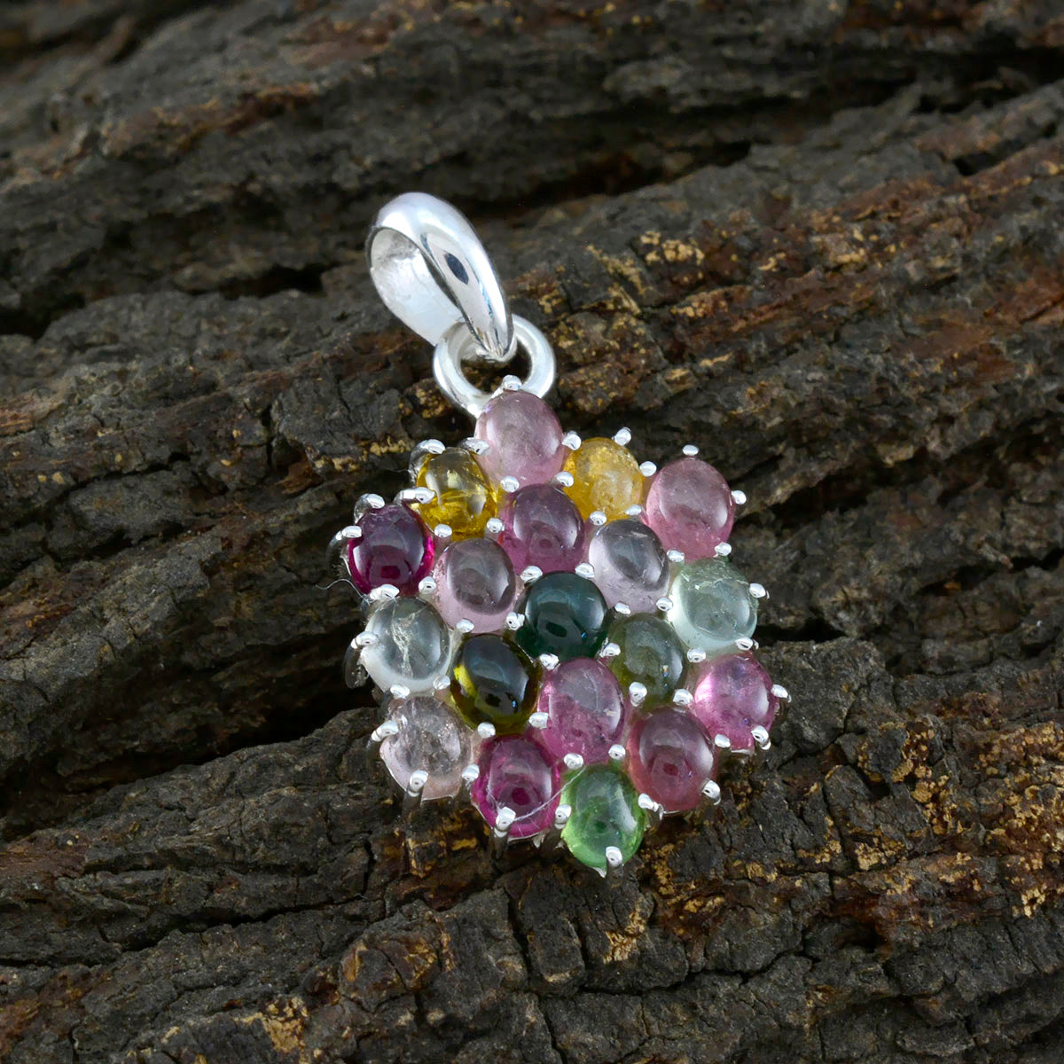 Овальный кабошон riyo smashing gems, разноцветный серебряный кулон с турмалином, подарок на помолвку