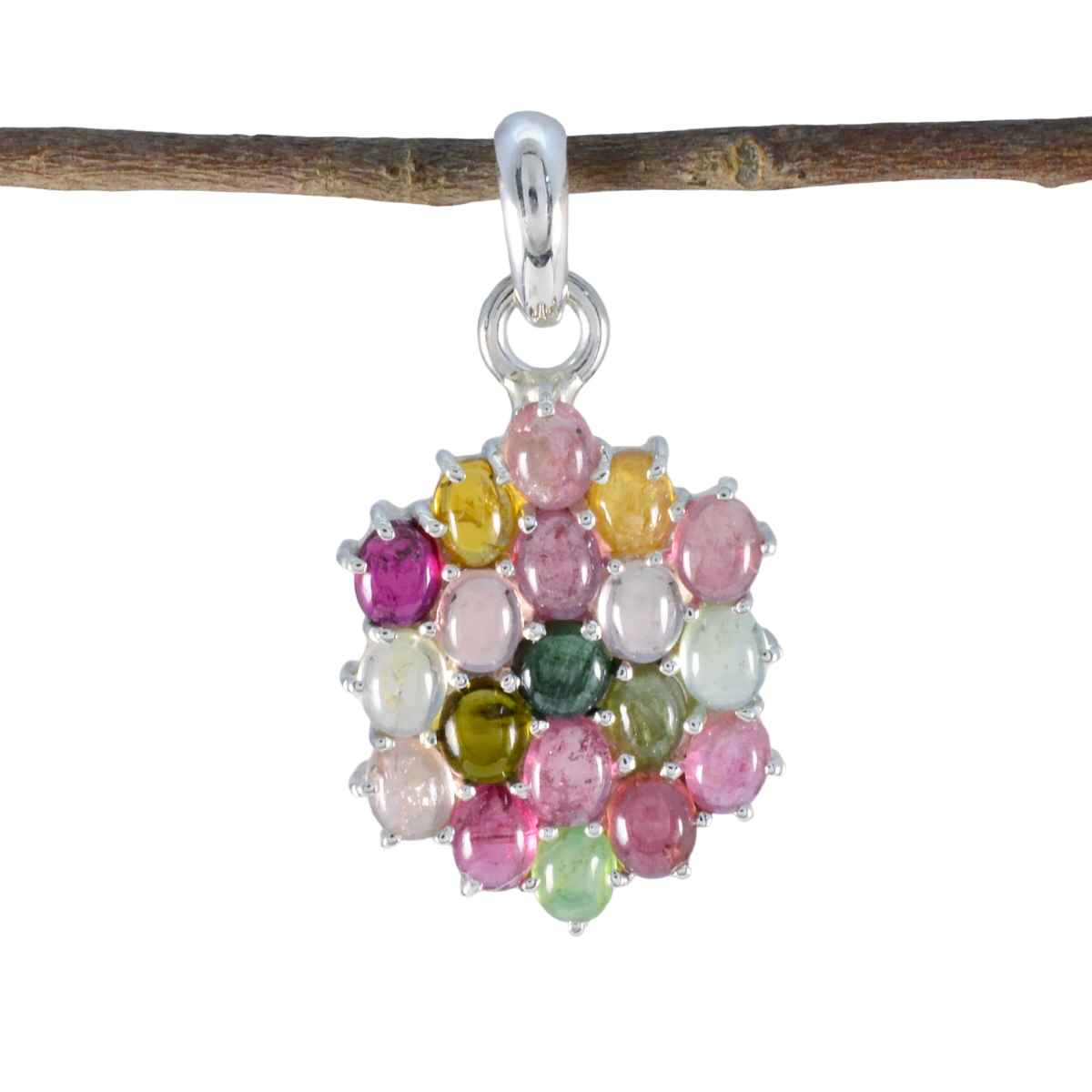 Овальный кабошон riyo smashing gems, разноцветный серебряный кулон с турмалином, подарок на помолвку