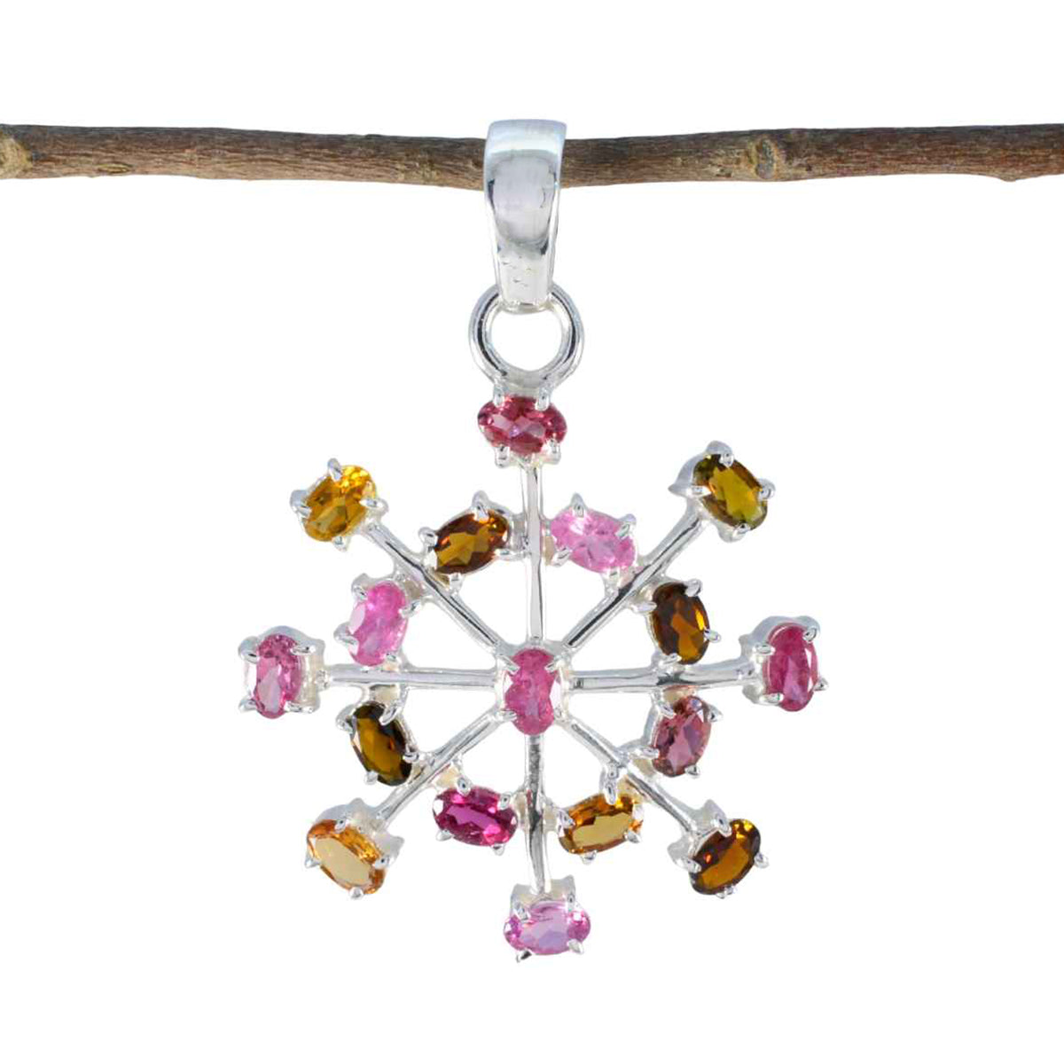 Серебряный кулон riyo с настоящим драгоценным камнем, овальный, граненый, разноцветный, из стерлингового серебра с турмалином, подарок для женщин