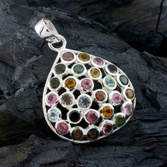 Подвеска из стерлингового серебра 1031 пробы с красивым драгоценным камнем Riyo, круглый граненый многоцветный турмалин, подарок на день учителя