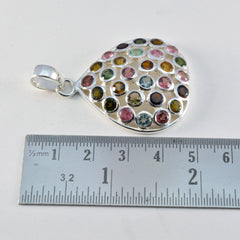 Подвеска из стерлингового серебра 1031 пробы с красивым драгоценным камнем Riyo, круглый граненый многоцветный турмалин, подарок на день учителя