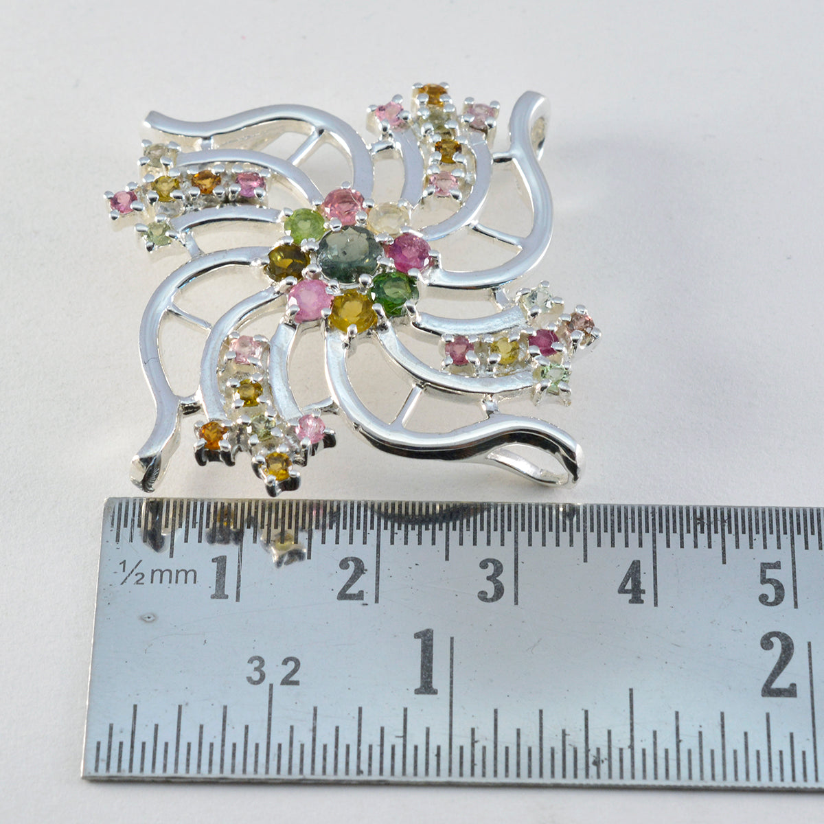 Riyo mooie edelstenen ronde gefacetteerde meerkleurige toermalijn zilveren hanger cadeau voor verloving