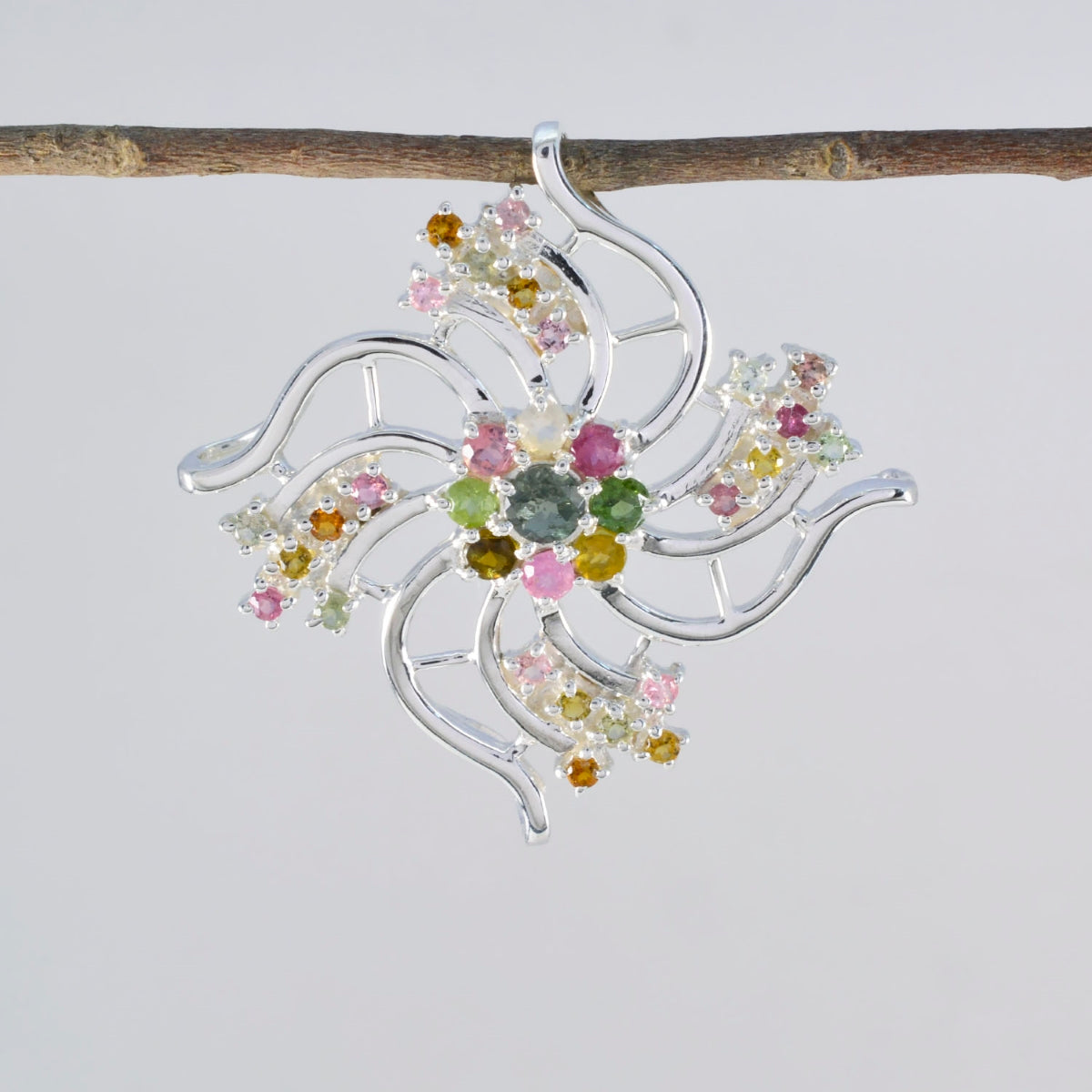 Riyo mooie edelstenen ronde gefacetteerde meerkleurige toermalijn zilveren hanger cadeau voor verloving