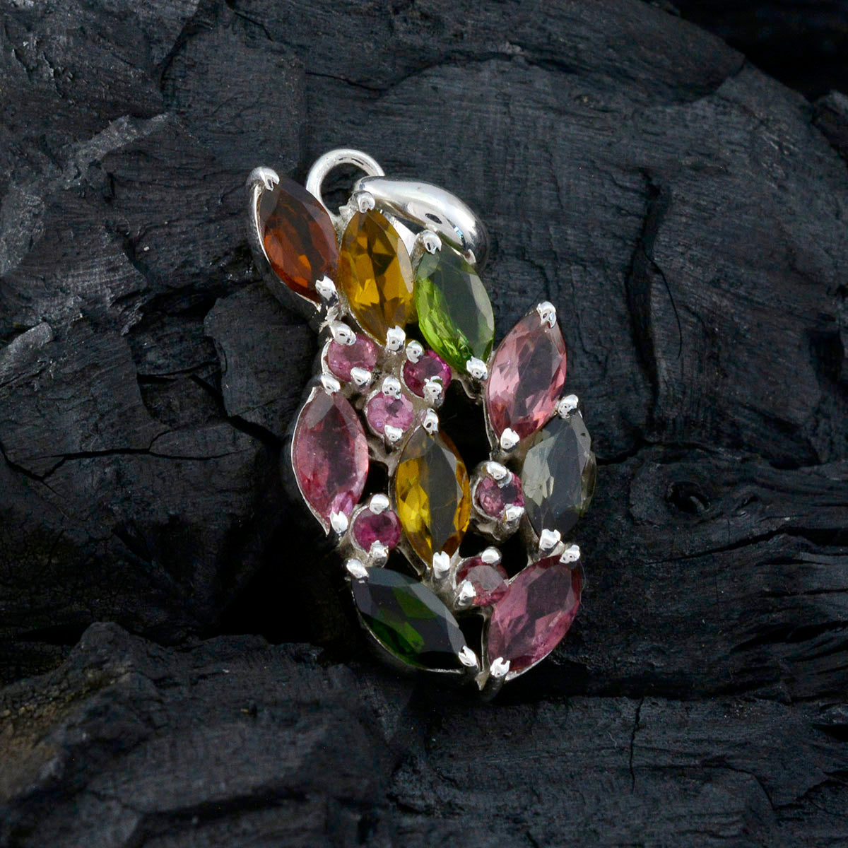 Кулон riyo с очаровательными драгоценными камнями маркизой, ограненный разноцветный турмалин, цельное серебро, подарок на годовщину
