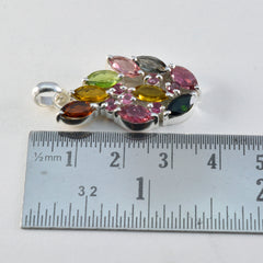 Кулон riyo с очаровательными драгоценными камнями маркизой, ограненный разноцветный турмалин, цельное серебро, подарок на годовщину