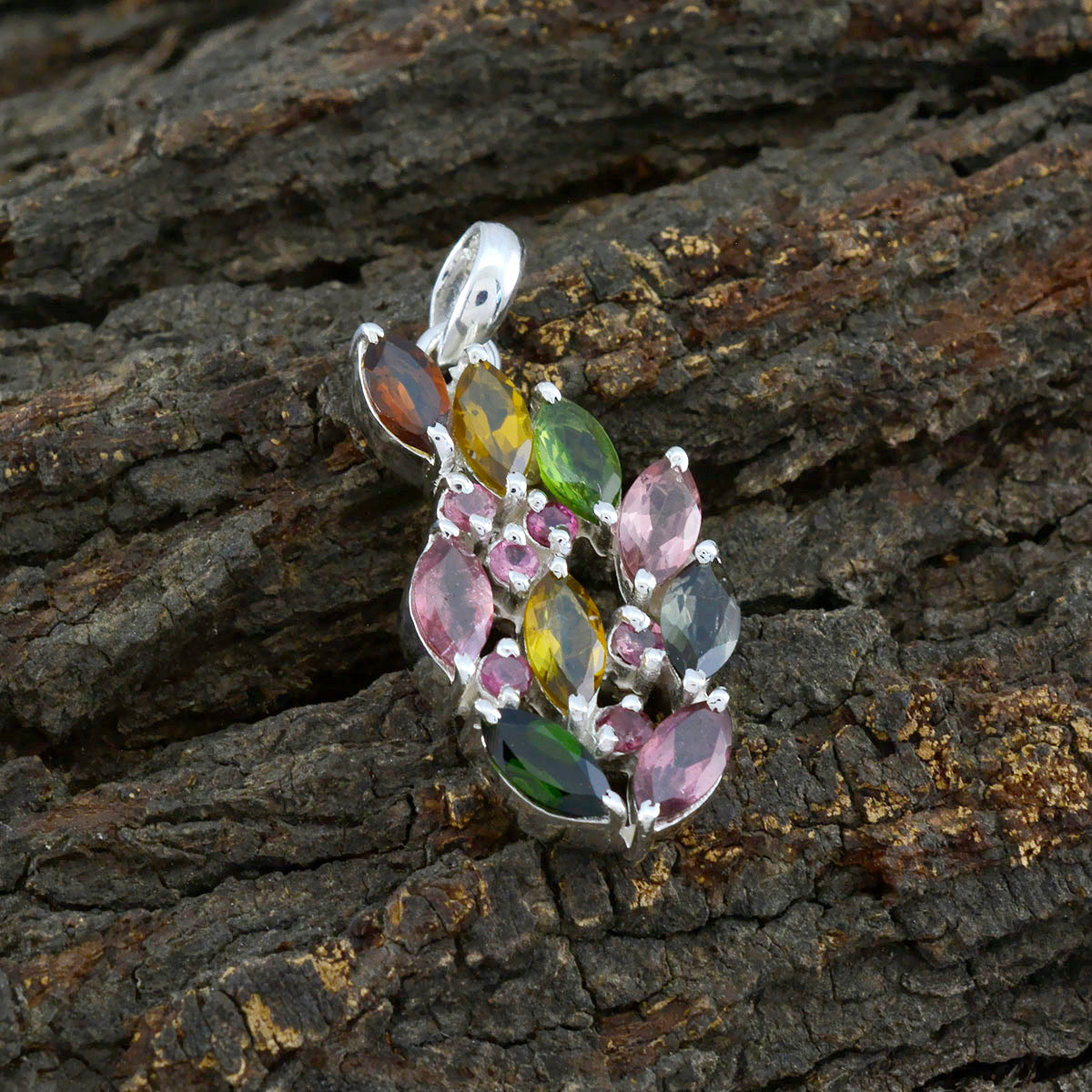 Colgante de plata maciza de turmalina multicolor facetada marquesa con gemas seductoras riyo, regalo para aniversario