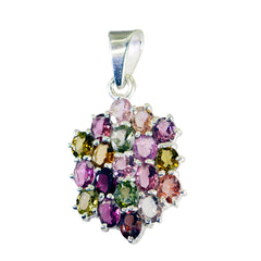 Riyo Cute Gemstone Oval Faceted Multi Color Tourmaline Sterling Silver Pendant Gift For Friend