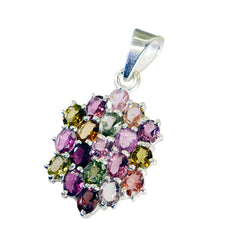 Riyo Cute Gemstone Oval Faceted Multi Color Tourmaline Sterling Silver Pendant Gift For Friend
