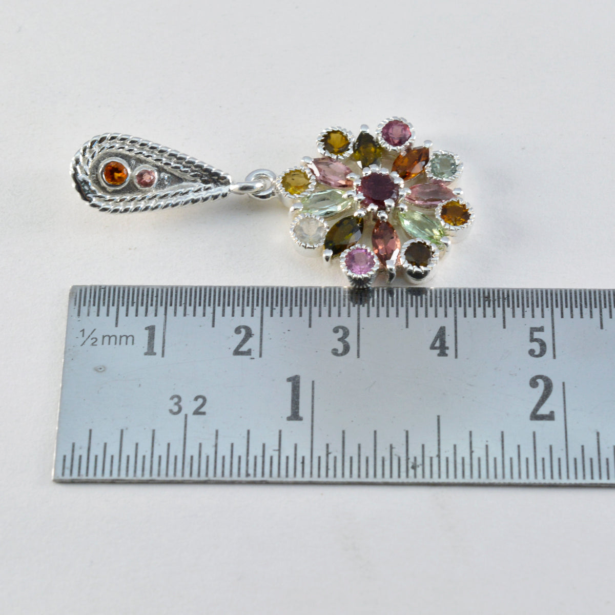 Colgante de plata maciza de turmalina multicolor multifacetado con gemas hermosas de riyo, regalo para boda