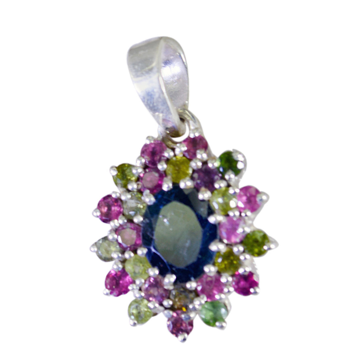Riyo Good Gemstone Multi Faceted Multi Color Tourmaline 1079 Sterling Silver Pendant Gift For Teachers Day