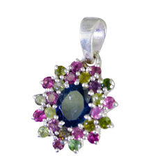 Riyo Good Gemstone Multi Faceted Multi Color Tourmaline 1079 Sterling Silver Pendant Gift For Teachers Day