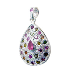 Riyo Pleasing Gemstone Multi Faceted Multi Color Tourmaline Sterling Silver Pendant Gift For Handmade