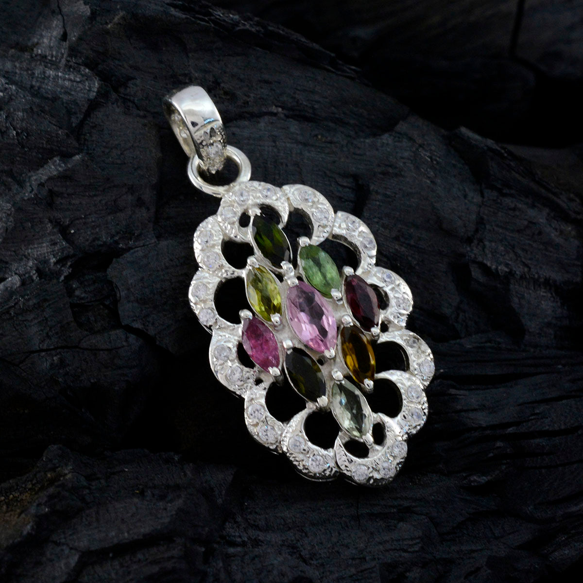 Riyo glamoureuze edelstenen ovale gefacetteerde meerkleurige toermalijn zilveren hanger cadeau voor vrouw