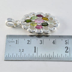 riyo glamorösa ädelstenar oval facetterad flerfärgad turmalin silverhänge present till fru