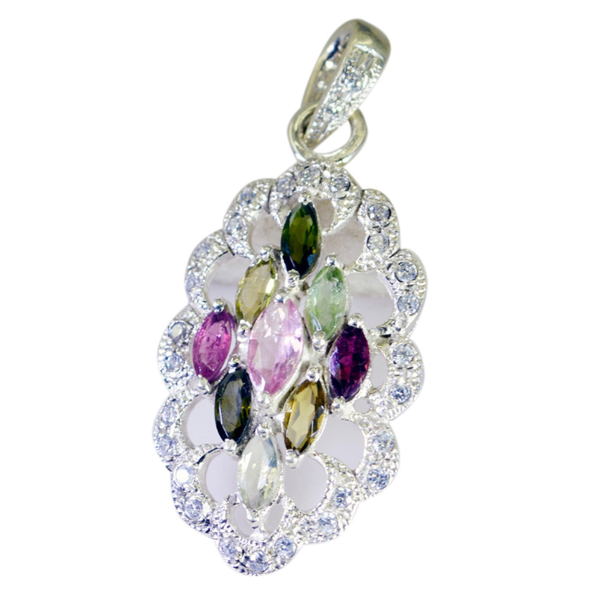 Riyo glamorous gems oval facetado turmalina multicolor colgante de plata regalo para esposa