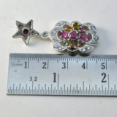 Riyo Cute Gemstone Multi Faceted Multi Color Tourmaline Sterling Silver Pendant Gift For Women