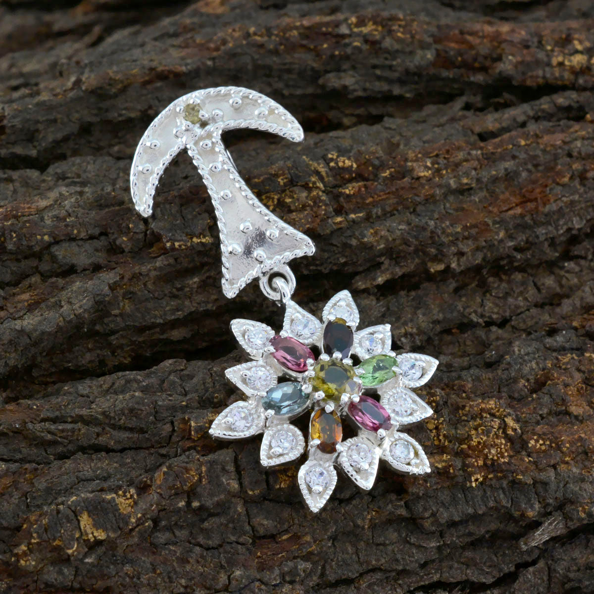 Riyo foxy gems oval facetado turmalina multicolor colgante de plata maciza regalo para boda