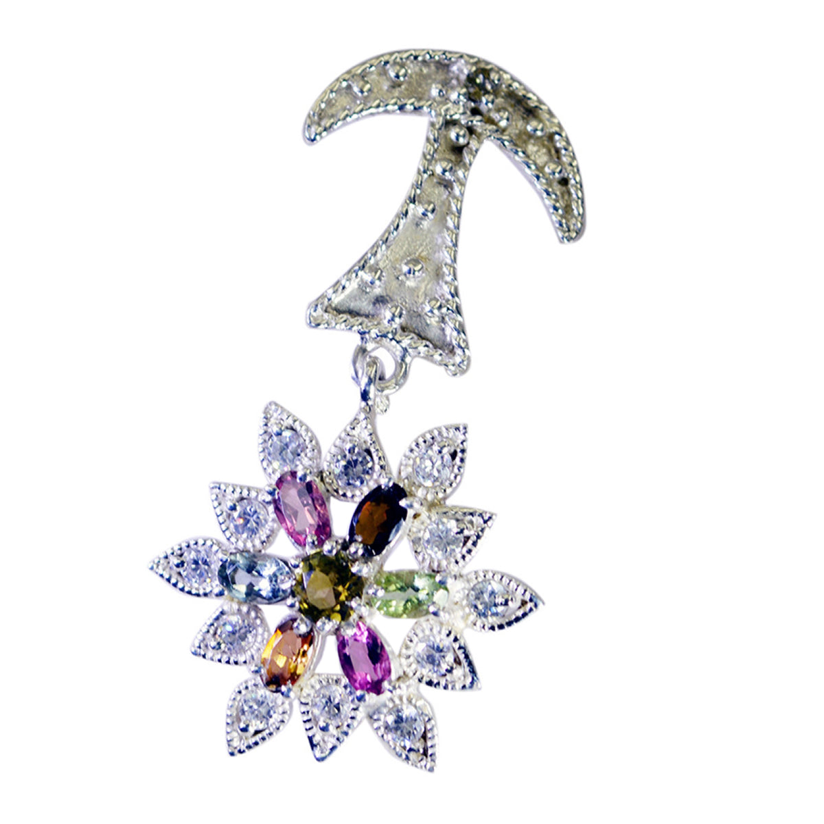 riyo foxy gems ovale facettes multi couleur tourmaline pendentif en argent massif cadeau pour mariage