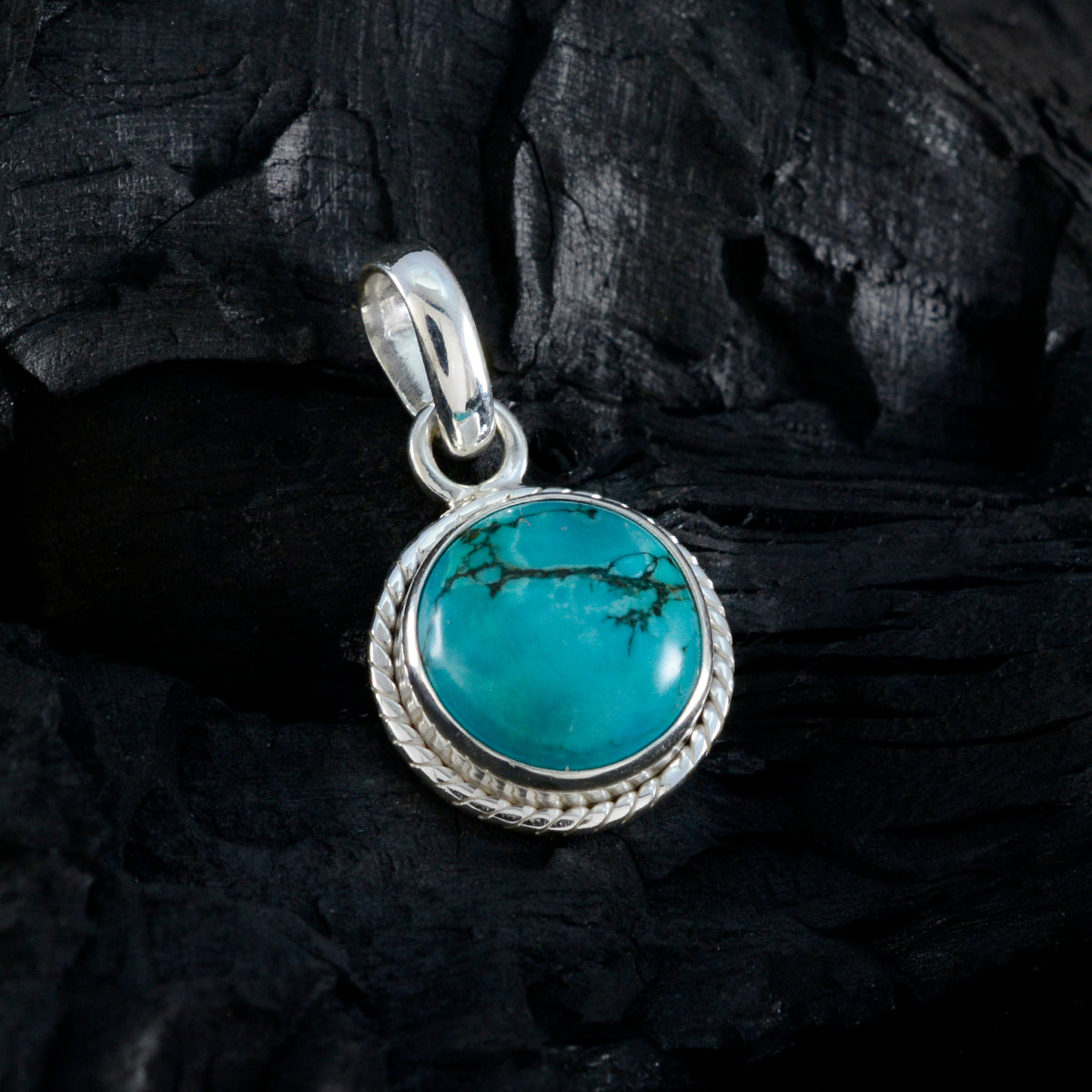 riyo pierre précieuse céleste cabochon rond bleu turquoise pendentif en argent sterling cadeau pour la main