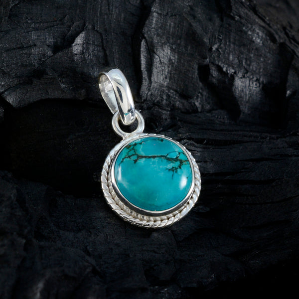 Riyo Heavenly Gemstone Round Cabochon Blue Turquoise Sterling Silver Pendant Gift For Handmade