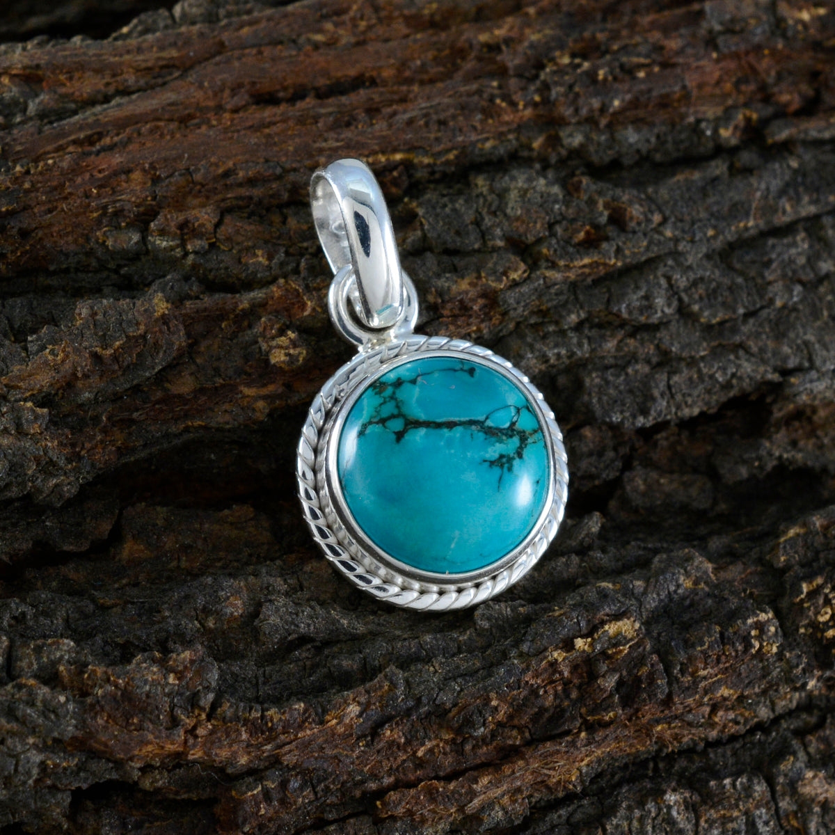 riyo pierre précieuse céleste cabochon rond bleu turquoise pendentif en argent sterling cadeau pour la main
