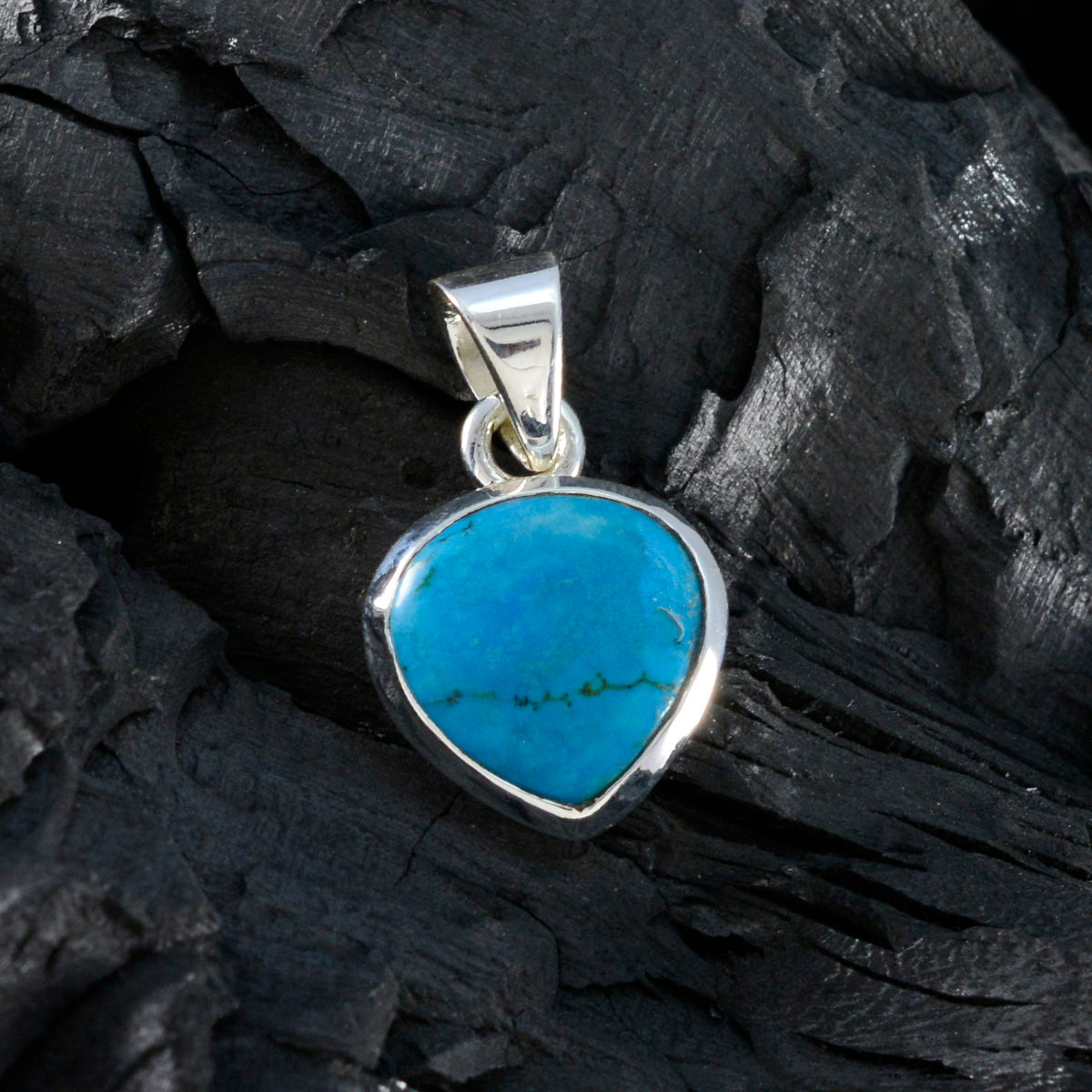 Riyo magnifique pendentif en argent sterling 932 avec cabochon en forme de cœur en pierre précieuse bleu turquoise, cadeau pour petite amie