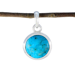 Riyo Drop Gems Round Cabochon Blue Turquoise Silver Pendant Gift For Engagement