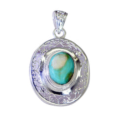 Riyo Pretty Gemstone Oval Cabochon Blue Turquoise 1008 Sterling Silver Pendant Gift For Girlfriend