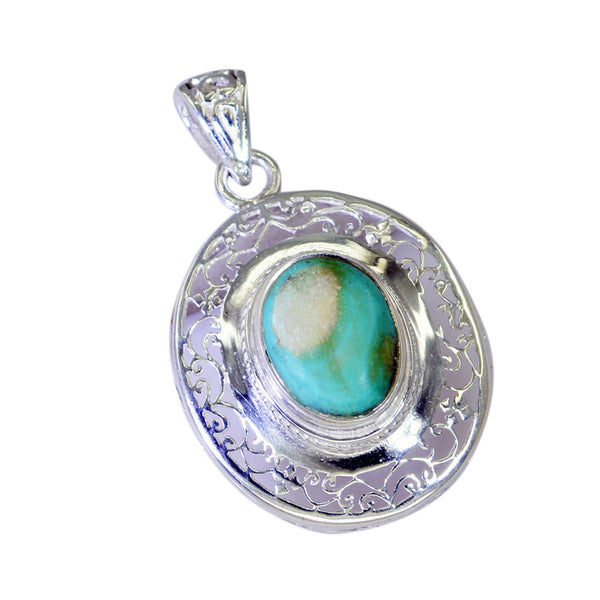 Riyo Pretty Gemstone Oval Cabochon Blue Turquoise 1008 Sterling Silver Pendant Gift For Girlfriend