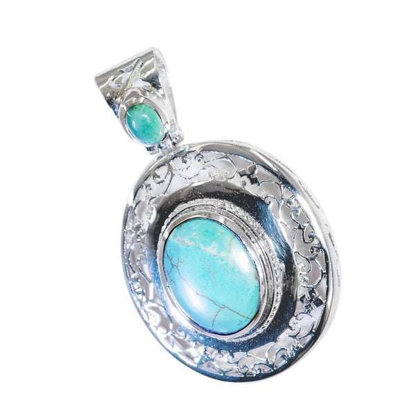 Riyo Gorgeous Gems Oval Cabochon Blue Turquoise Solid Silver Pendant Gift For Good Friday