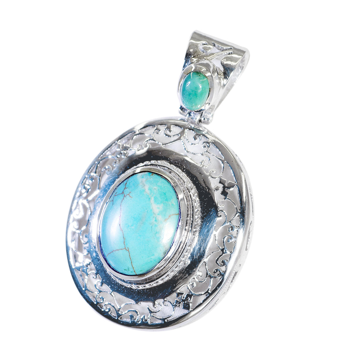Riyo Wunderschöner Gems ovaler Cabochon-Anhänger aus massivem Silber in Blau und Türkis, Geschenk für Karfreitag