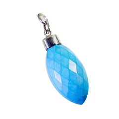 Riyo Fanciable Gems Marquise Checker Blue Turquoise Solid Silver Pendant Gift For Anniversary