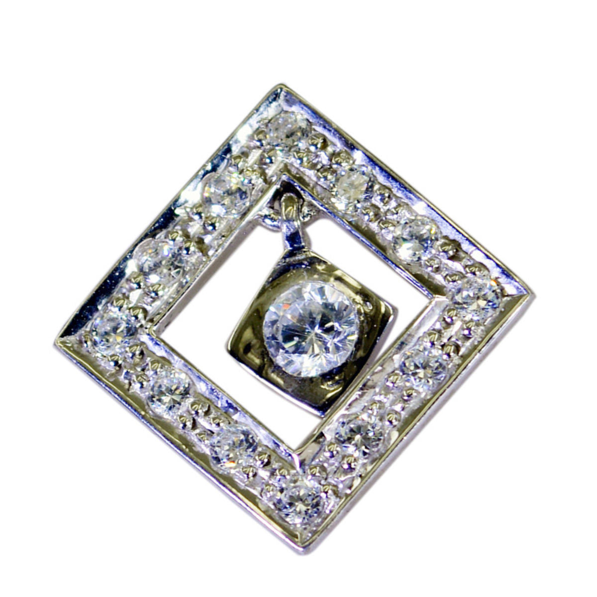 Riyo Real Gems Round Faceted White White Cz Silver Pendant Gift For Engagement