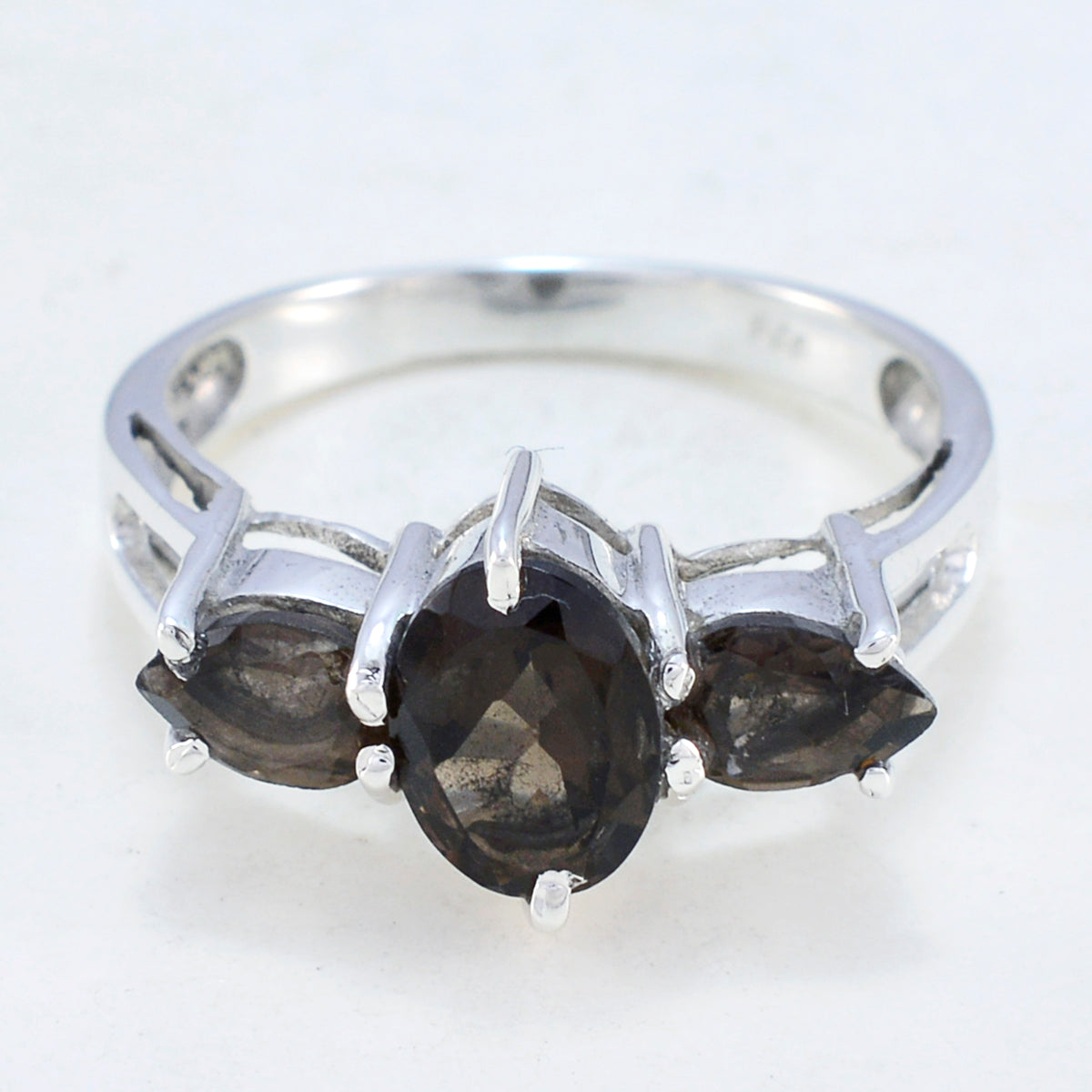 Riyo Lovesome Gems Rauchquarz-Ring-Schmuckbaumständer aus massivem Silber