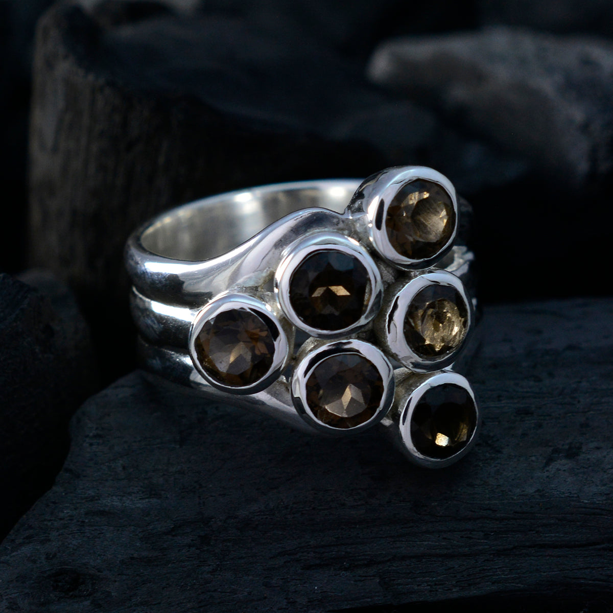 Riyo vorzeigbarer Edelstein-Rauchquarz-Ring aus massivem Silber, Schmuckwelt